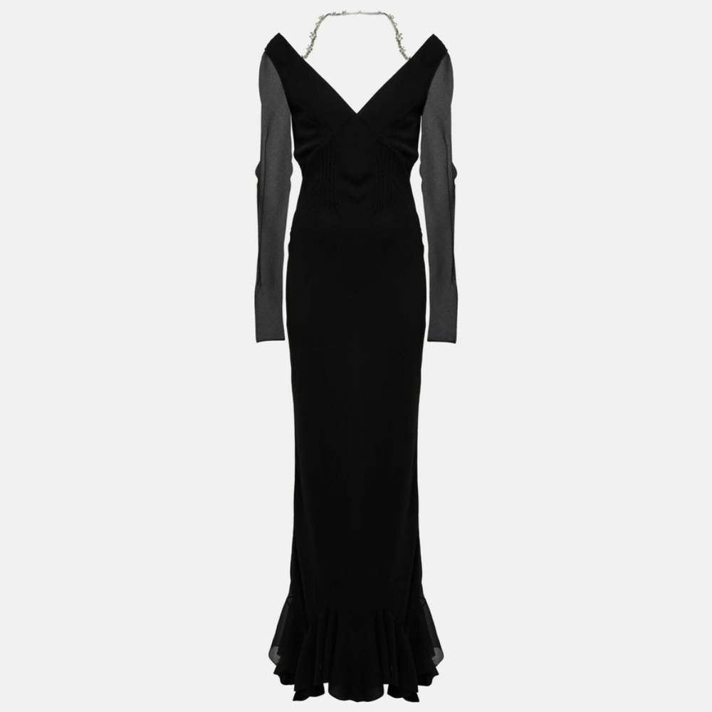 GIVENCHY Off Shoulder Maxi Dress Gown Black Sz 14 Org $5,995 - Picture 4 of 16